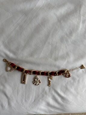 G by Guess Gold-Tone Bracelet with Red Enamel Chain and Charms